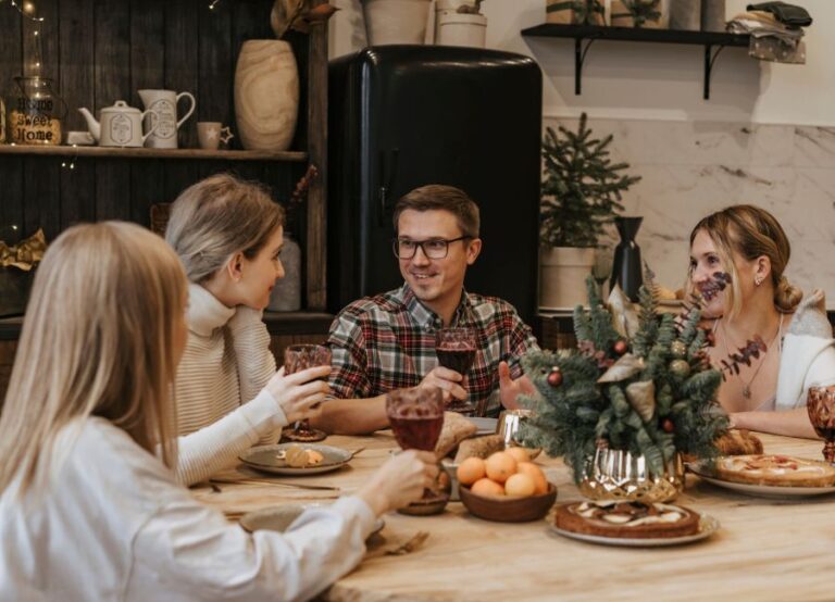 Friends having dinner together