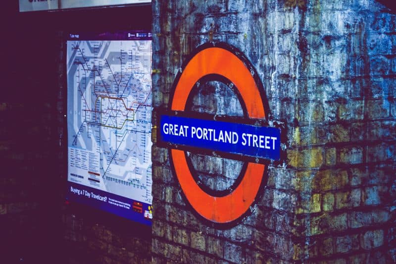 Great Portland Street sign + Tube map
